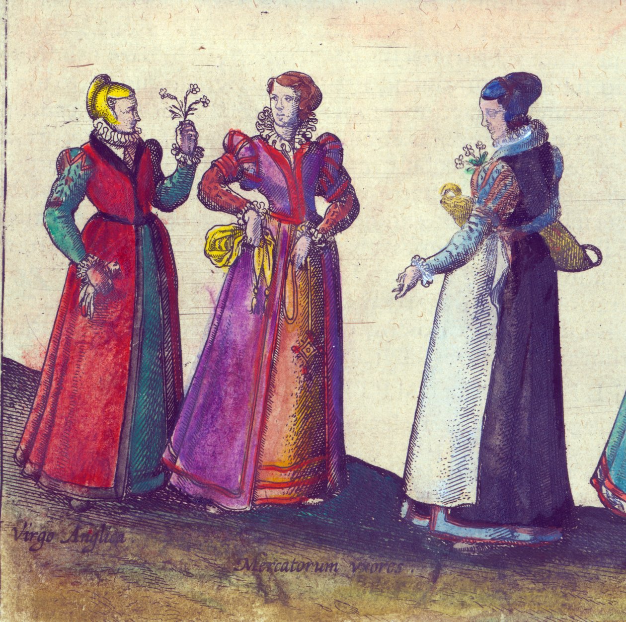 Engelse vrouwen uit het Elizabethaanse tijdperk, 1598 door Joris Hoefnagel