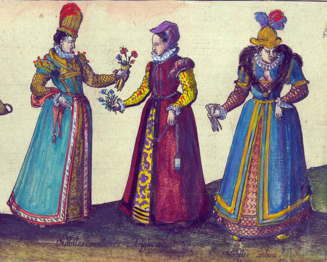 Engelse vrouwen uit het Elizabethaanse tijdperk (detail) door Joris Hoefnagel