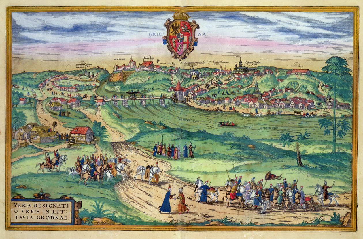 Stadsplan van Grodno, uit 'Civitates Orbis Terrarum' door Georg Braun ...