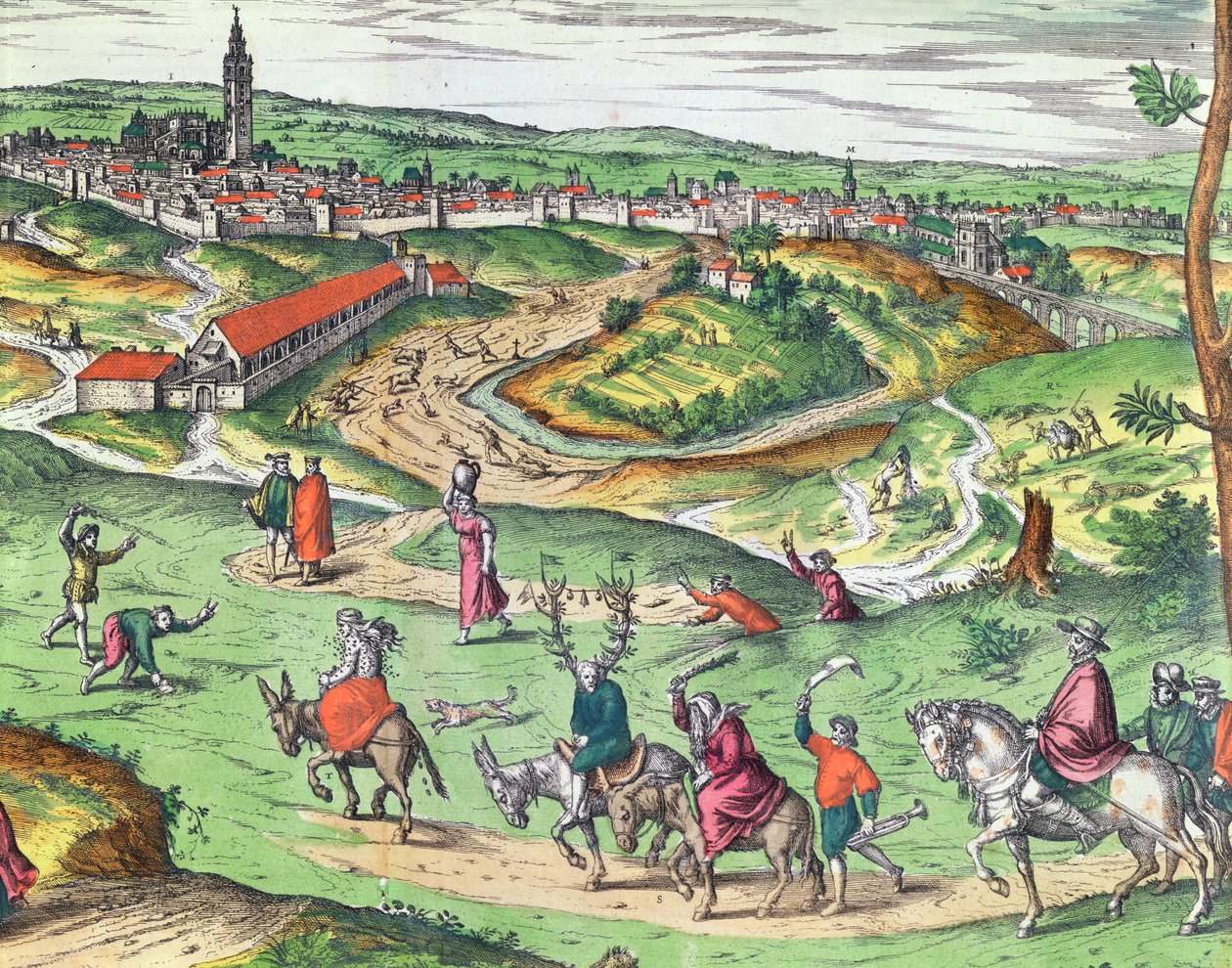 Stadsplan van Sevilla, uit Civitates Orbis Terrarum door Georg Braun en Frans Hogenberg (detail) door Joris Hoefnagel