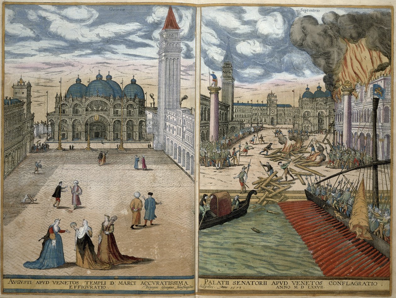 Uitzicht op San Marco, en het Palazzo Ducale in brand, uit 
