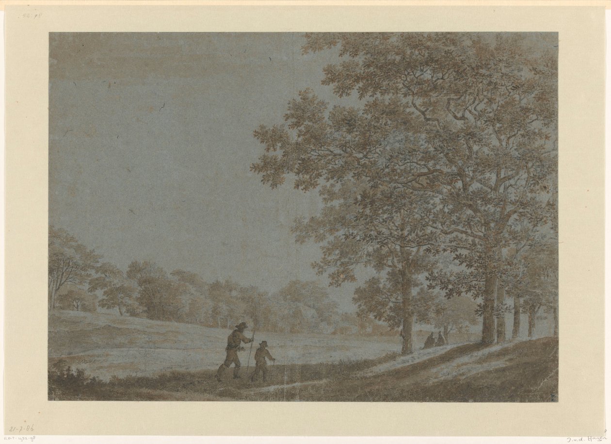 Wandelaars op een weg langs hoge bomen door Joris van der Haagen