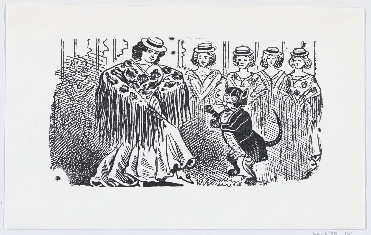 Een vrouw die danst met een kat in een pak, ca. 1880-1910 door José Guadalupe Posada