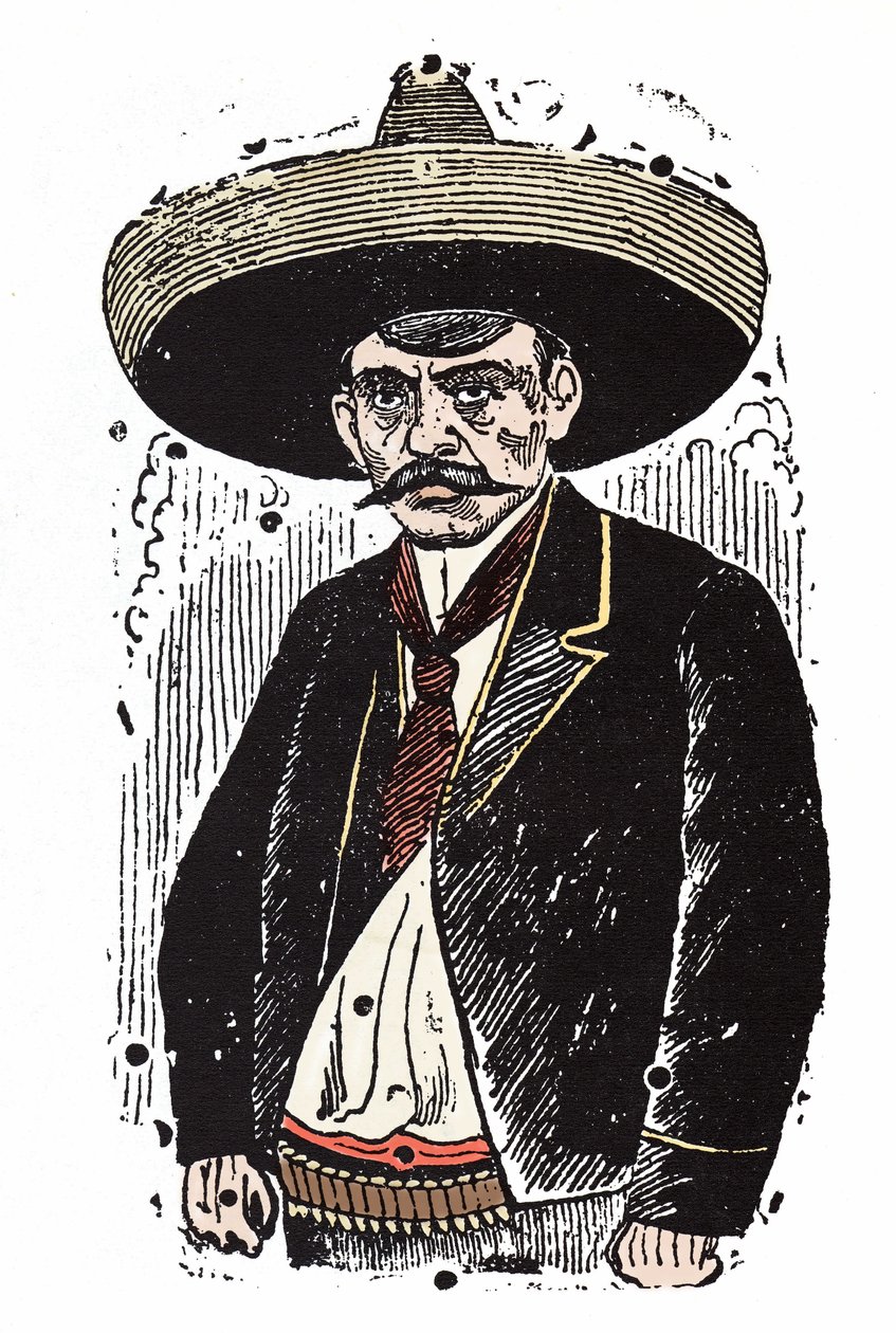 Emiliano Zapata (1880-1919), Mexicaanse revolutionair. Houtsnede door Jose Guadalupe Posada door José Guadalupe Posada