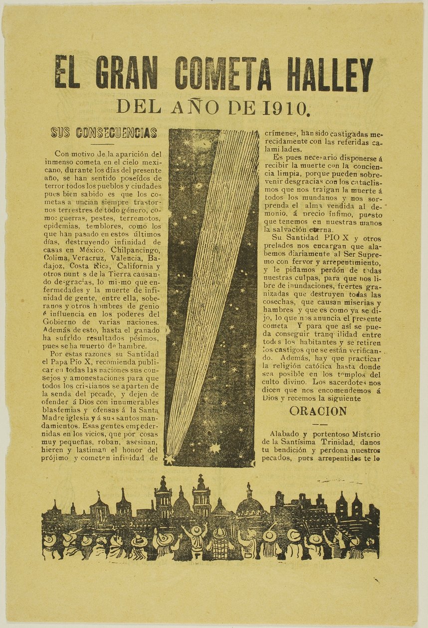De Grote Komeet van Halley, 1899, gepubliceerd 1910 door José Guadalupe Posada