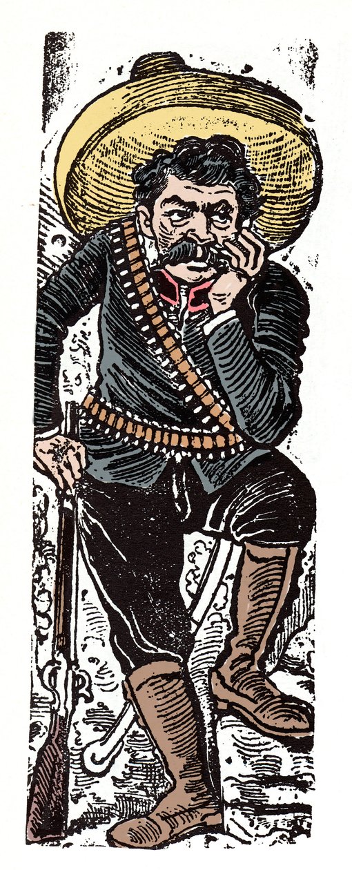 De Mexicaanse Revolutie (1910-1920) - El General Genovevo de la O, een revolutionaire volgeling van Emiliano Zapata - Houtsnede door Jose Guadalupe Posada (1852-1913) door José Guadalupe Posada