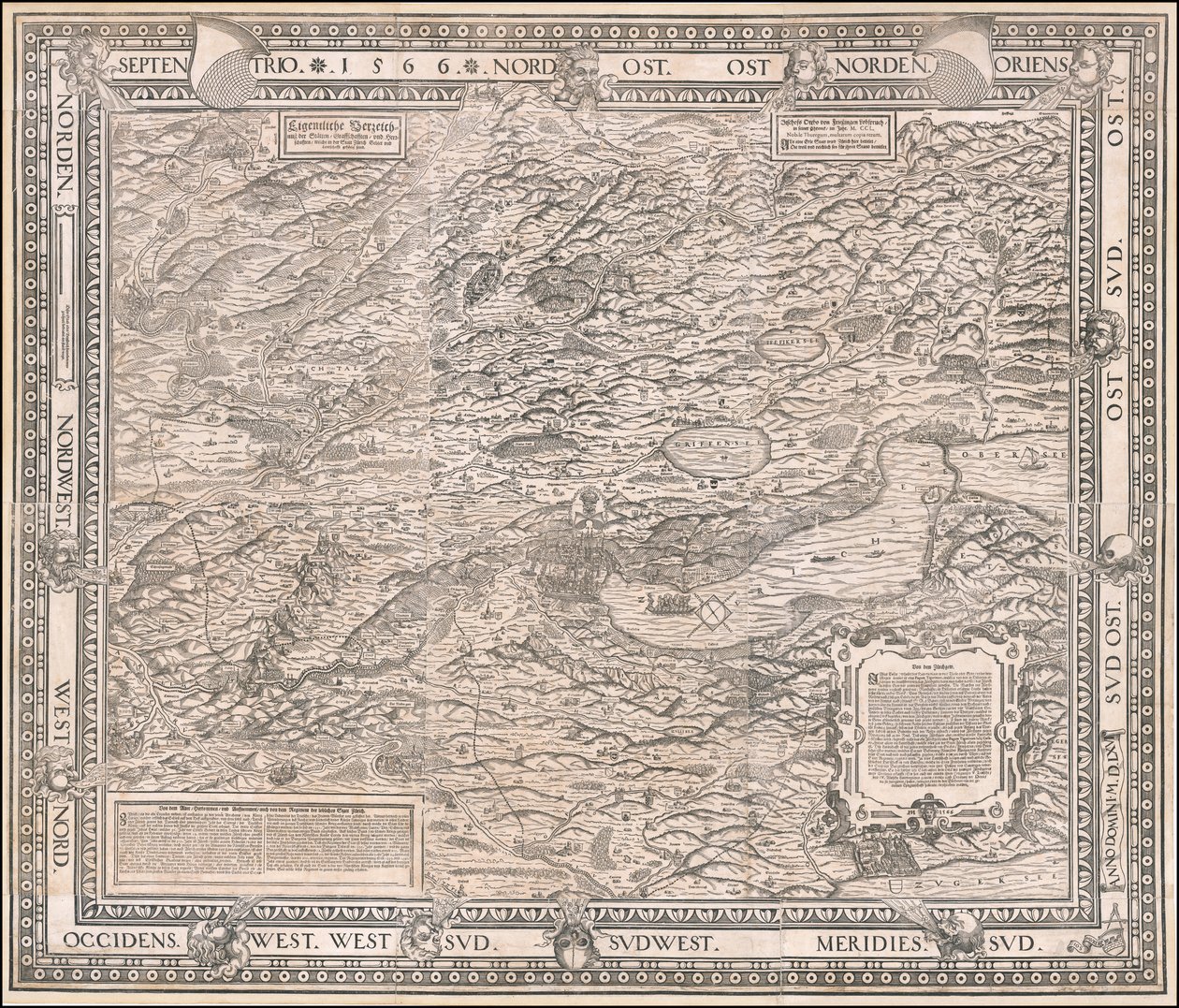 1566 kaart van Zürich en omgeving door Jodocus Murer door Jos Murer