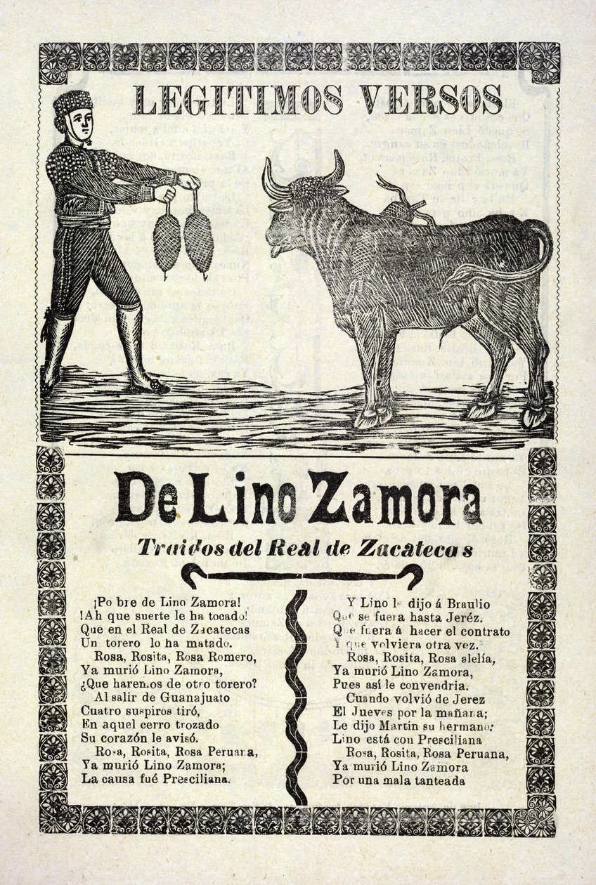 Legitieme verzen van Lino Zamora gebracht uit het Real de Zacatecas, uitgegeven 1903 door José Guadalupe Posada