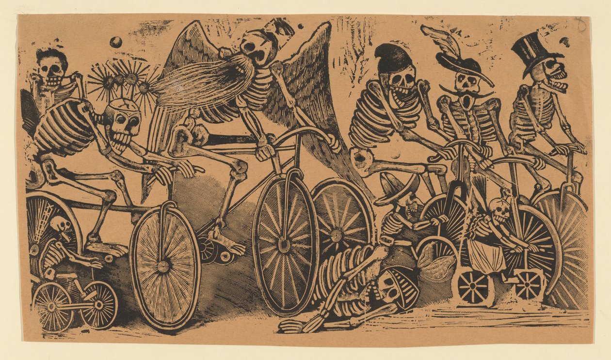 Skelette (Calaveras) auf Fahrrädern door José Guadalupe Posada