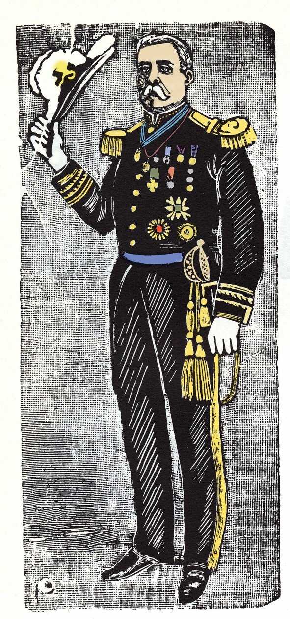 De Mexicaanse Revolutie (1910-1920): Porfirio Diaz (1828-1915), president van de Republiek Mexico. Houtsnede door Jose Guadalupe Posada (1852-1913) door José Guadalupe Posada