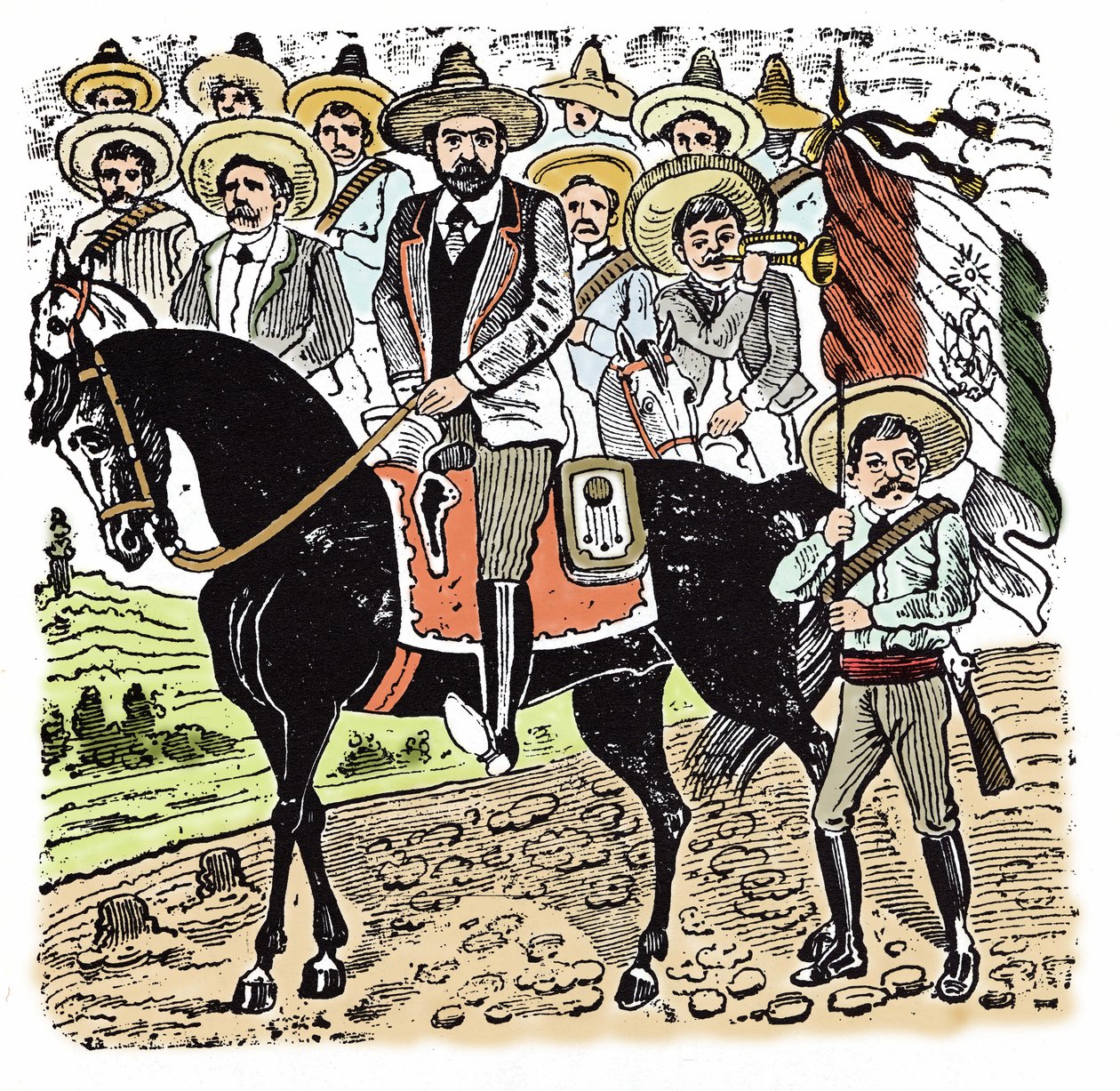 De Mexicaanse Revolutie (1910-1920): Portret van Francisco Indalecio Madero (1873-1913) Mexicaanse revolutionair. Houtsnede door Jose Guadalupe Posada (1852-1913) door José Guadalupe Posada