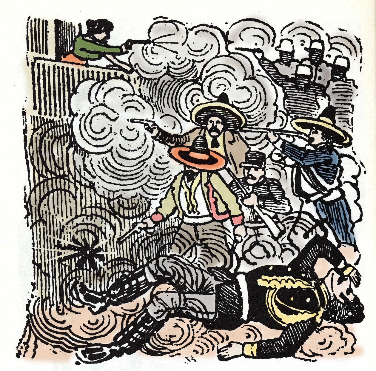 De Mexicaanse Revolutie (1910-1920): aanval op het huis van Aquiles Serdan. Houtsnede door Jose Guadalupe Posada door José Guadalupe Posada