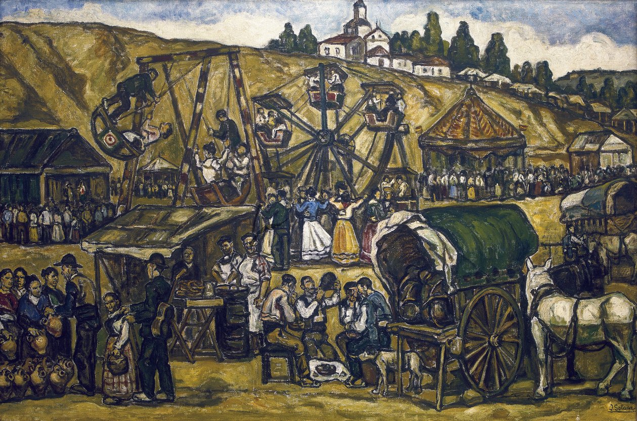 Festival in de weide van San Isidro, Madrid. 1933 door Jose Gutierrez Solana