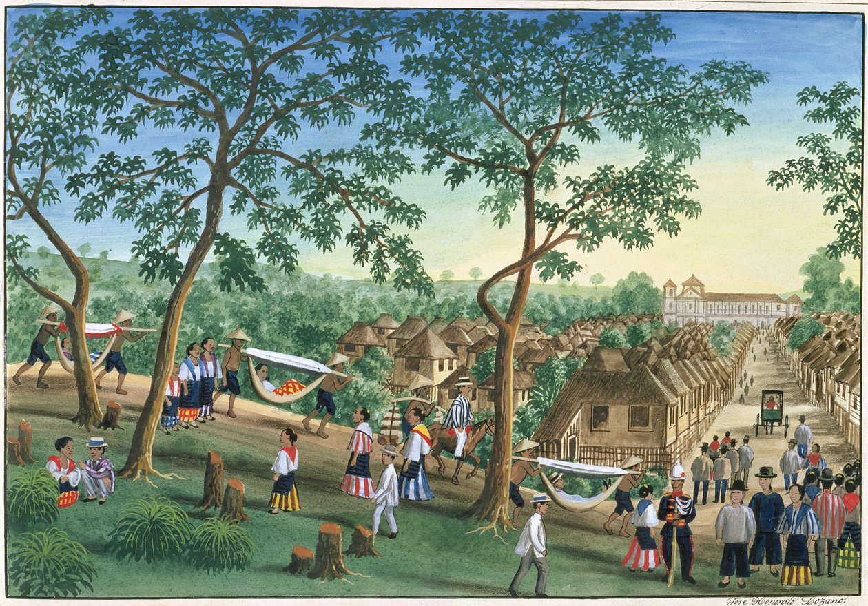 Uitstapje naar het Antipolo Fiesta, uit "Het Febus Album van Zichten In en Rond Manilla", ca. 1845 door Jose Honorato Lozano