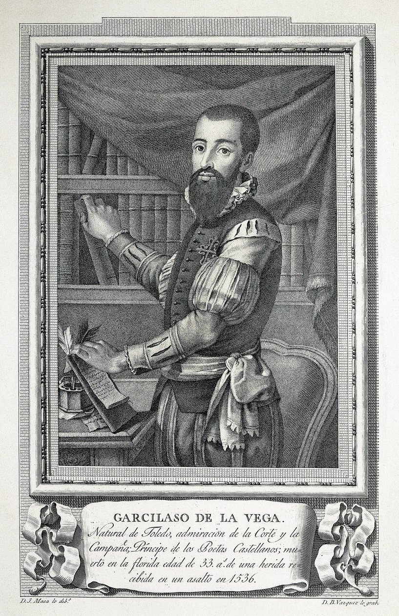 Portret van Garcilaso de la Vega. 1791. Tekening door Jose Maea, burijngravure door Bartolome Vazquez. Ets. door Jose Maea