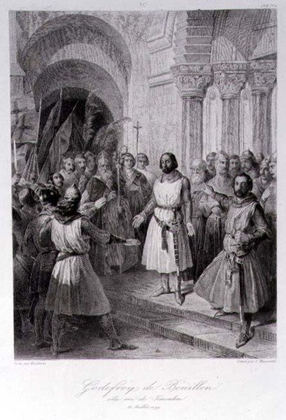 Godfried van Bouillon gekozen tot koning van Jeruzalem, gegraveerd door Leopold Massard door Jose de (after) Madrazo y Garreta