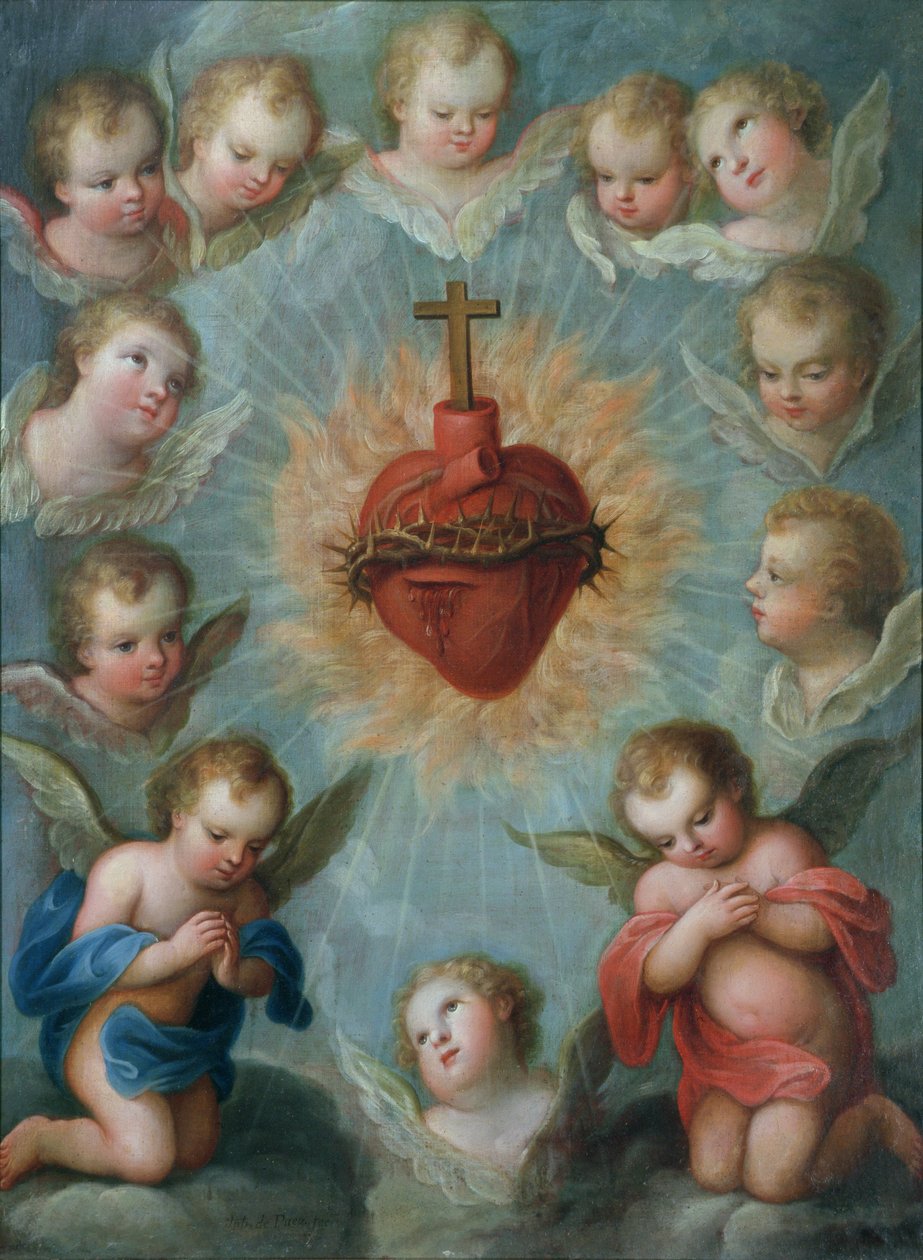 Heilig Hart van Jezus omringd door engelen, ca. 1775 door Jose de or Joseph Paez