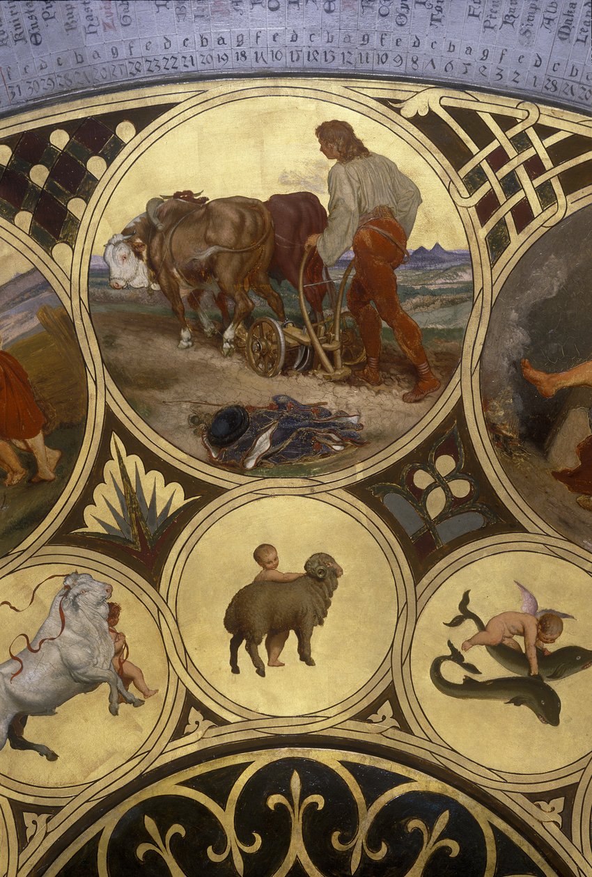 Kalenderplaat van de astronomische klok van Praag – Maart, 1865-66 door Josef Mánes