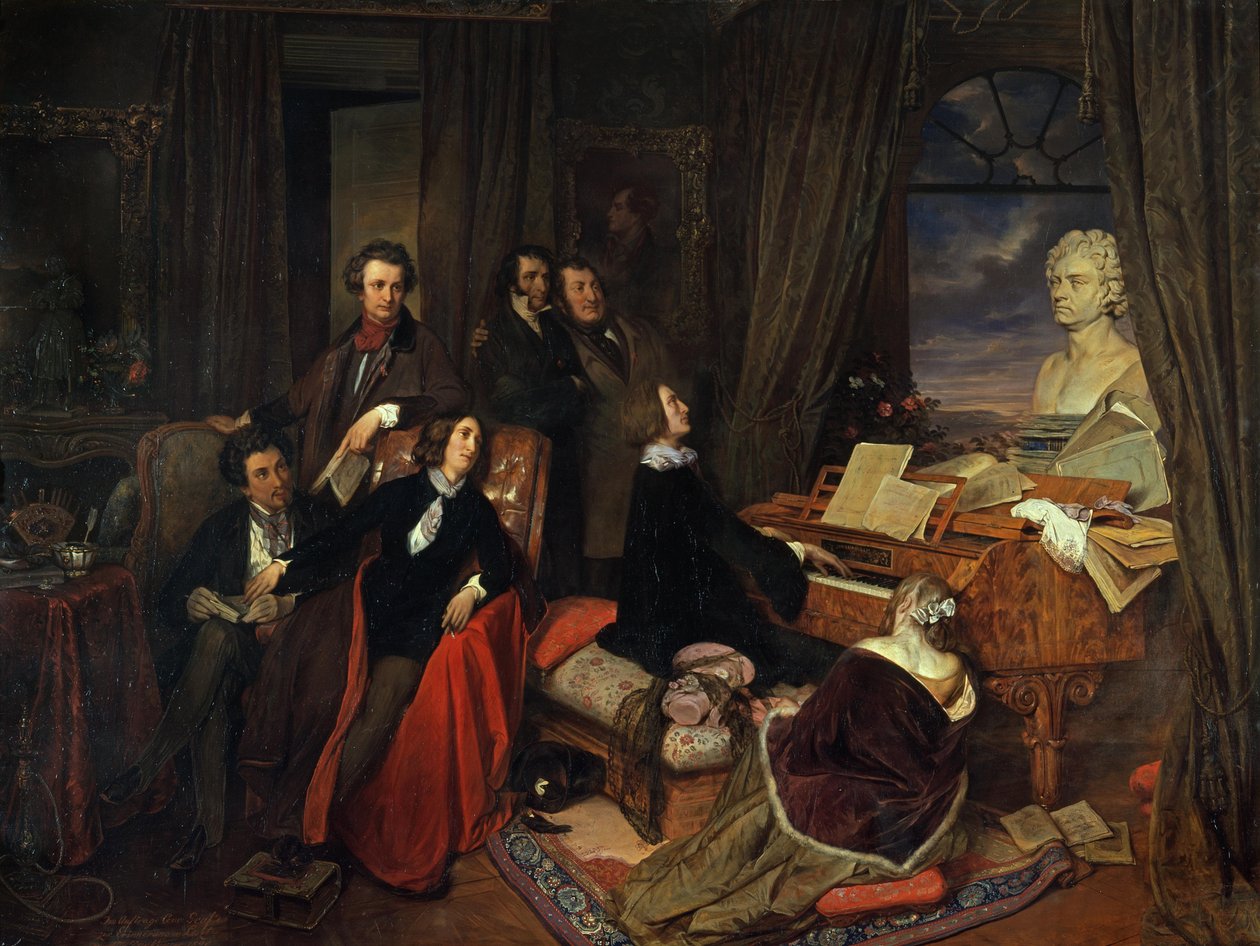 Liszt aan de piano door Josef Danhauser