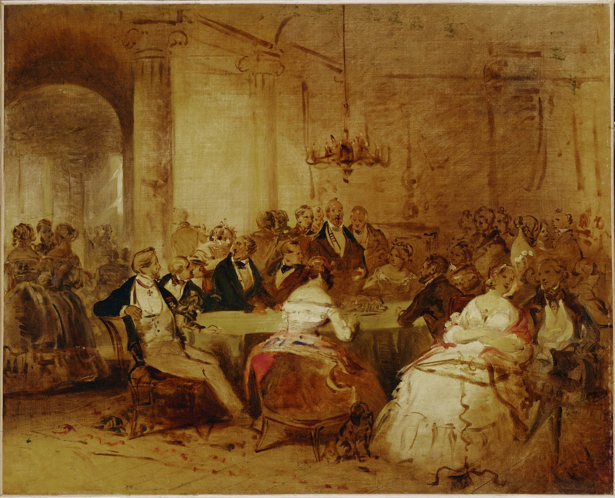 Societyscène. Elegante Weense society in Schuberts ... door Josef Danhauser