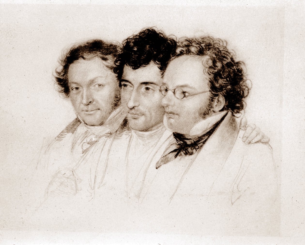 Van links naar rechts: Jenger, Httenbrenner en F. Schubert door Josef Eduard Teltscher