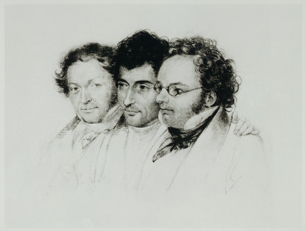 Johann Baptist Jenger, Anselm Huettenbrenner en Franz Schubert ... door Josef Eduard Teltscher