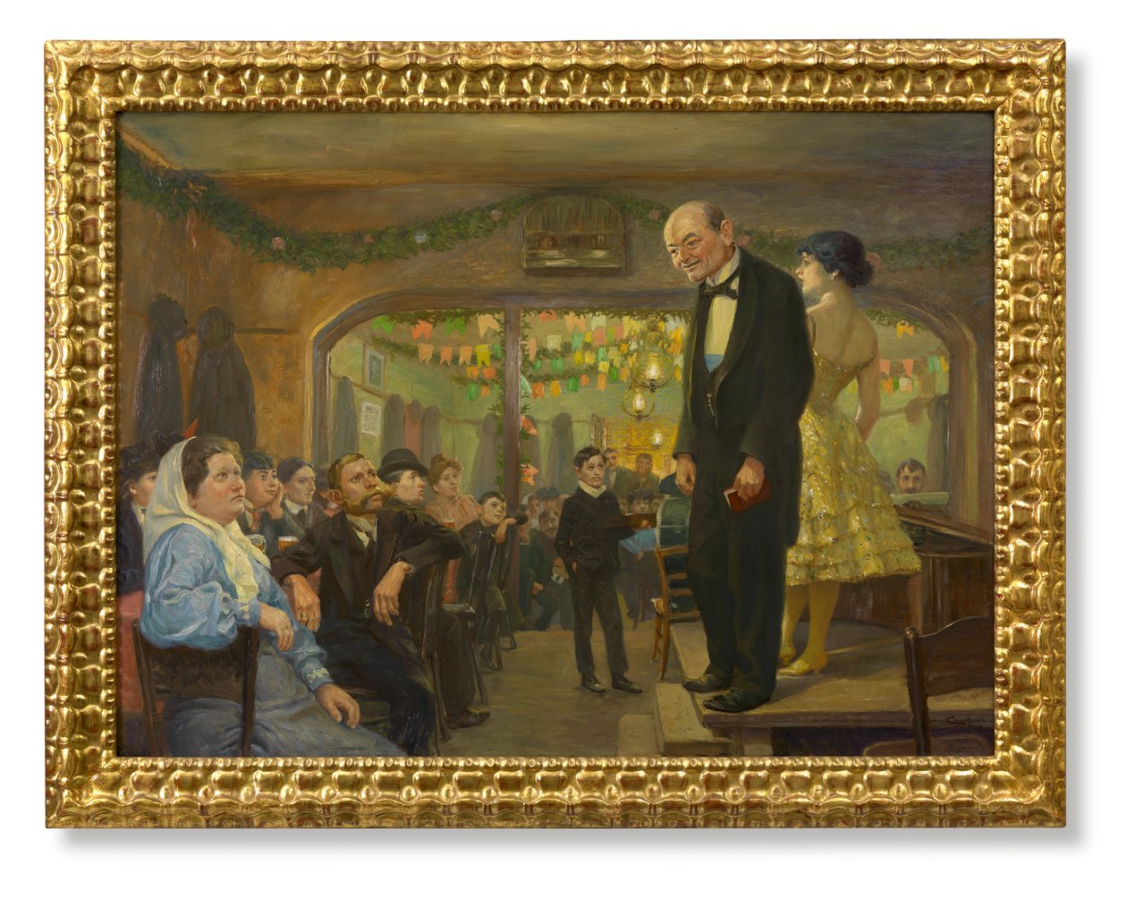 Volkszangersvoorstelling (Jean Meneghini en Mizzi Lang) in een Weens voorstedelijk gasthuis door Josef Engelhart