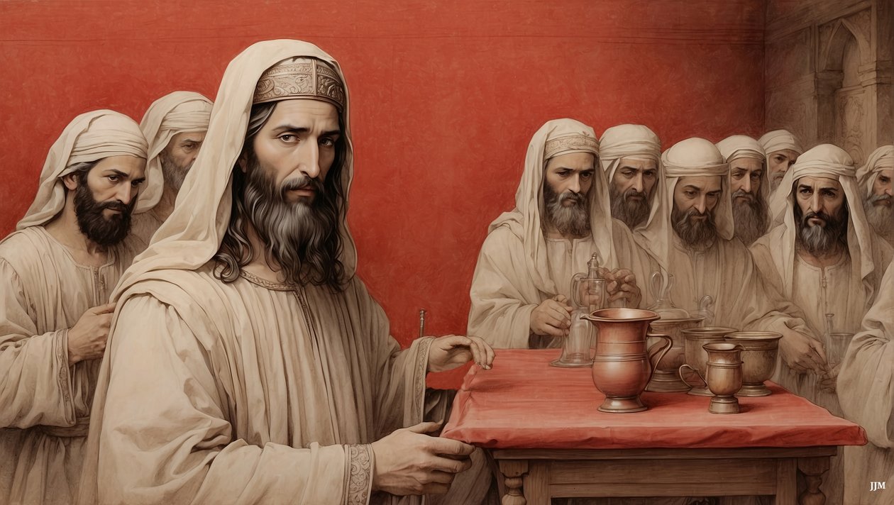 Jezus zegt tegen de dienaren: vul de waterkruiken - Bruiloft van Kana door Josef Johann Michel