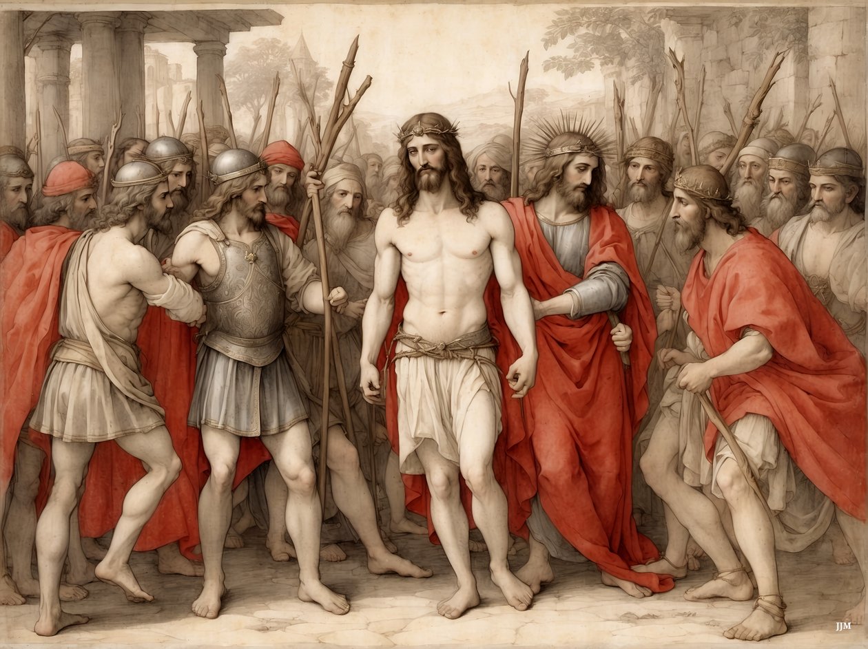 Jezus bespot en geslagen door Romeinse soldaten door Josef Johann Michel