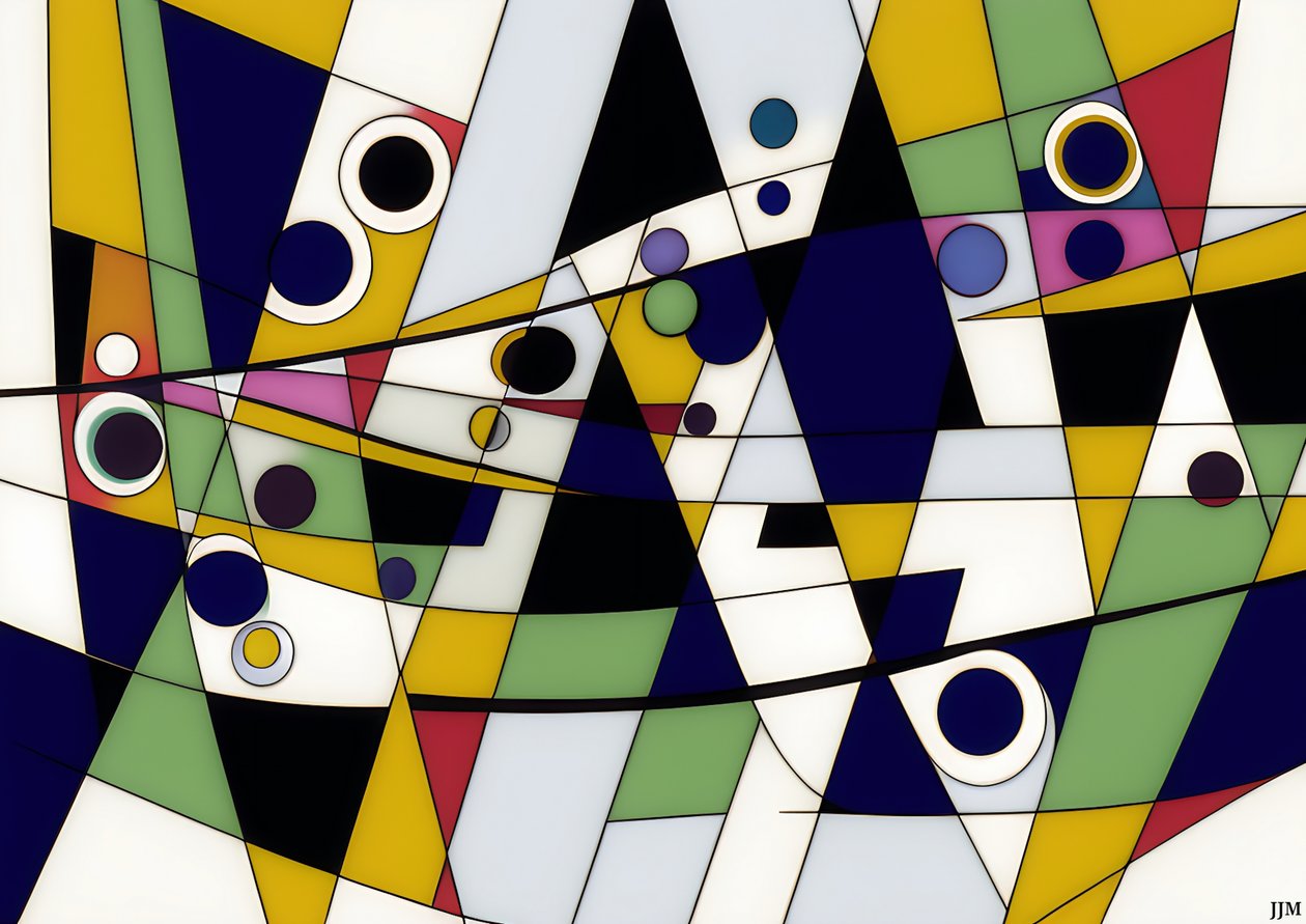 abstract: op wit-cirkels+schommels 9 door Josef Johann Michel