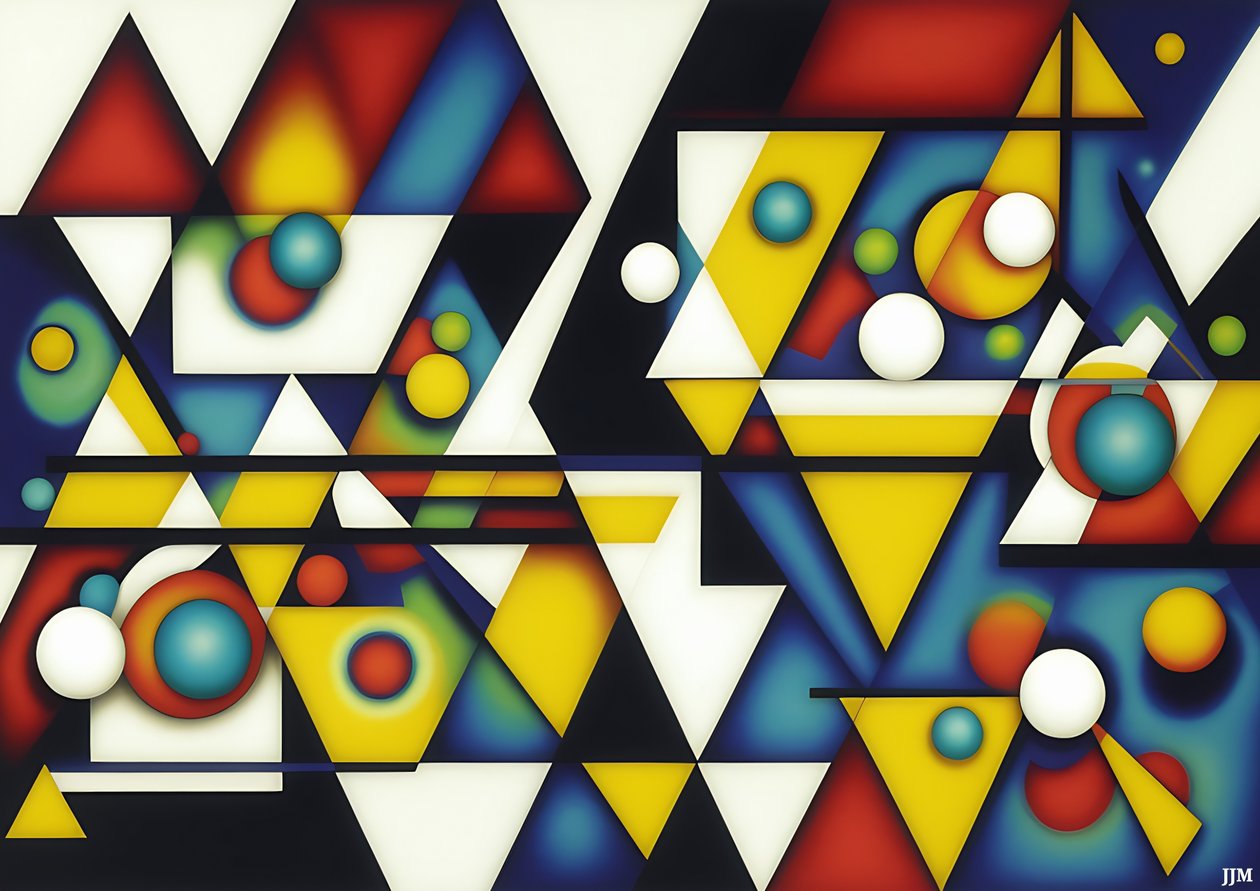 abstract: sferen+driehoeken 4 door Josef Johann Michel