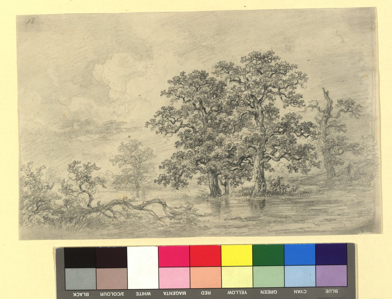 Rivierlandschap met bomen door Josef Kriehuber