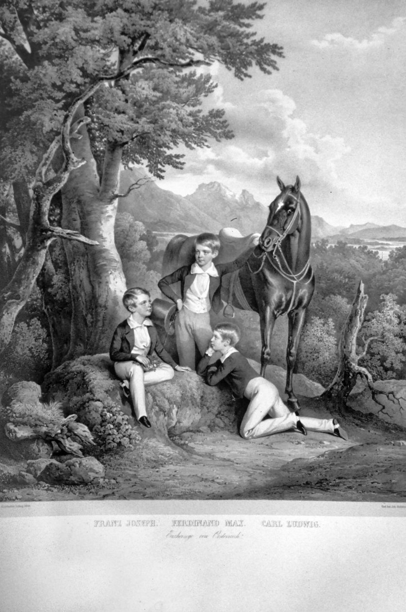 Franz Josef I met broers Litho door Josef Kriehuber