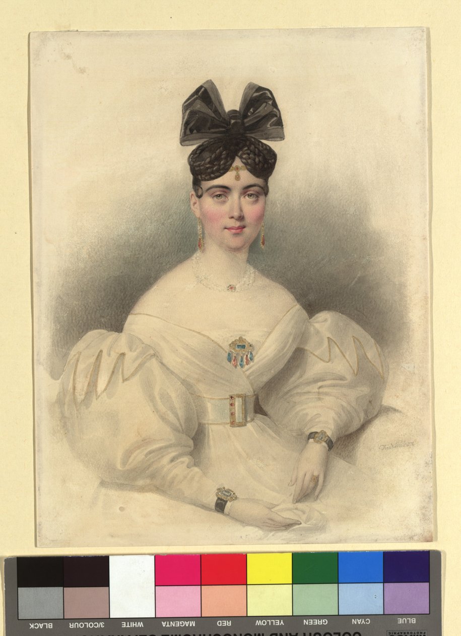 Mevrouw Tschapek, eigenares van de linnen- en zijdehandel „Zur Jungfrau von Orleans“ door Josef Kriehuber