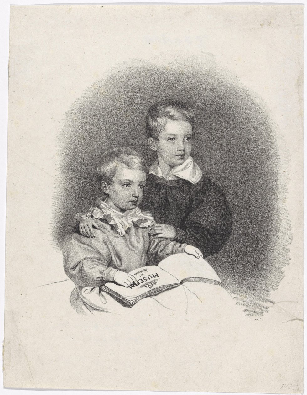 Kroonprins Franz Joseph en aartshertog Ferdinand Maximilian Josef als kinderen door Josef Kriehuber