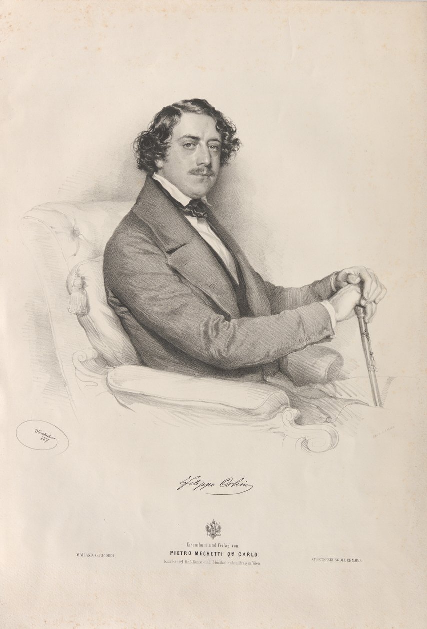Portret van de Operazanger Filippo Colini 1811-1863, 1847 door Josef Kriehuber