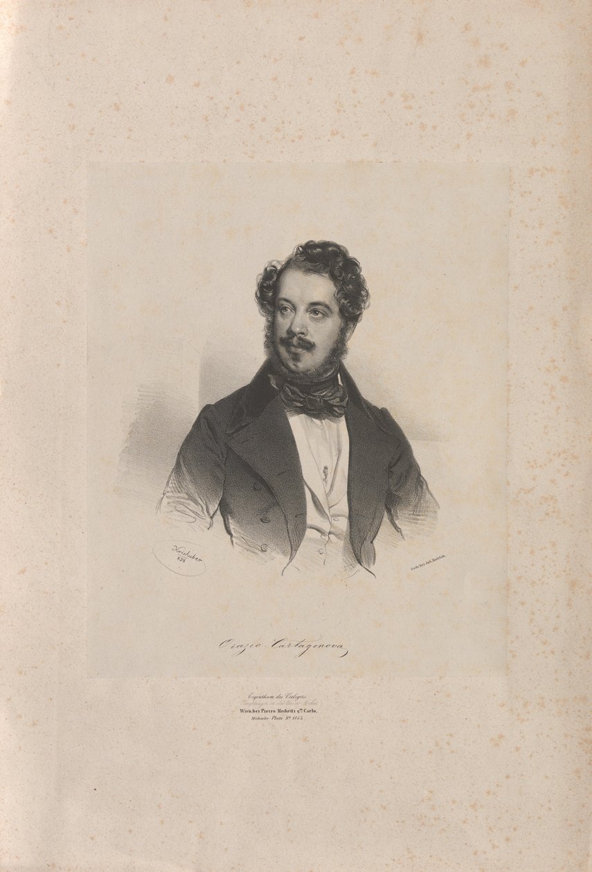 Portret van de Operazanger Giovanni Orazio Cartagenova 1800-1841, 1838 door Josef Kriehuber