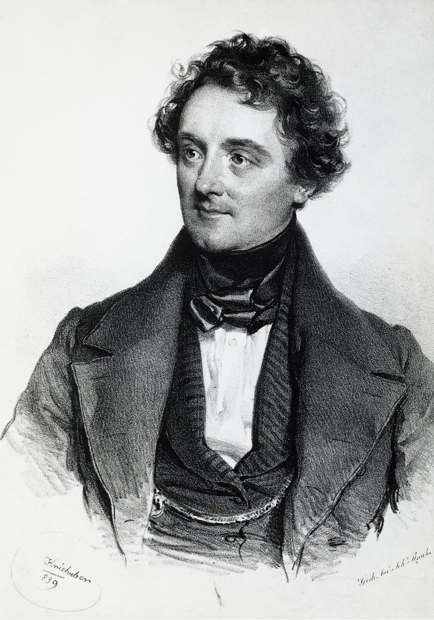 Portret van Johann Nepomuk Eduard Ambrosius Nestroy (Wenen) door Josef Nikolaus Kriehuber