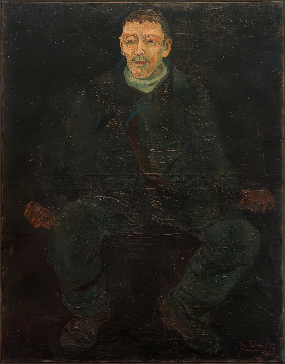 Zittende man in blauw pak door Josef Scharl