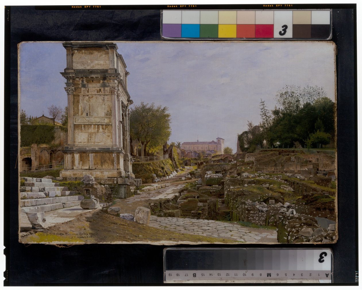 Het Romeinse Forum met de Boog van Titus en het Colosseum door Josef Theodor Hansen