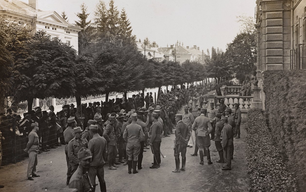 Album "Meine weltkriegs - Erinnerungen Zuid-West Front (Karinthië, Italië, Zuid-Tirol) 31/03/1915-12/11/1918 - Josef Zohles Wenen": soldaten met veel gevangenen door Josef Zohles