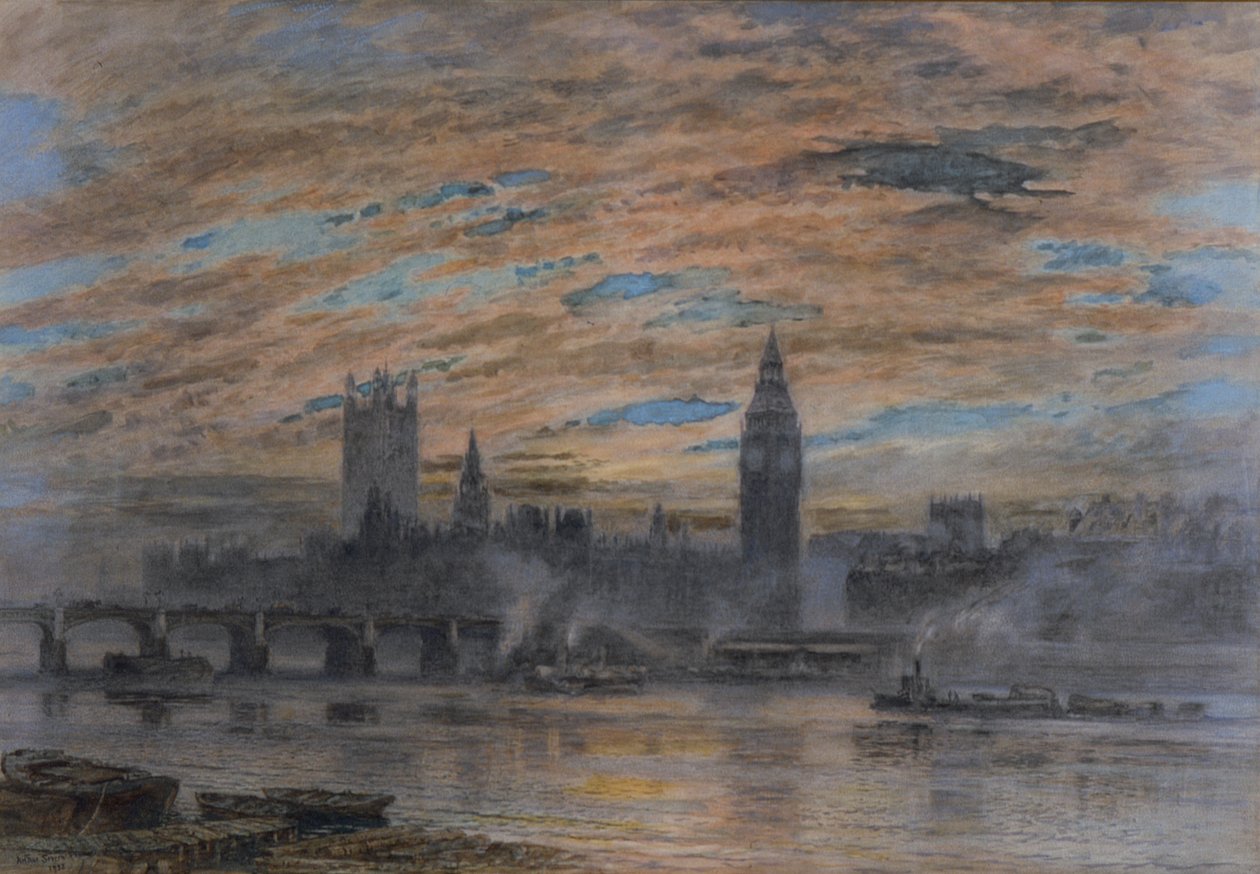 Westminster vanaf de Surrey-oever door Joseph Severn