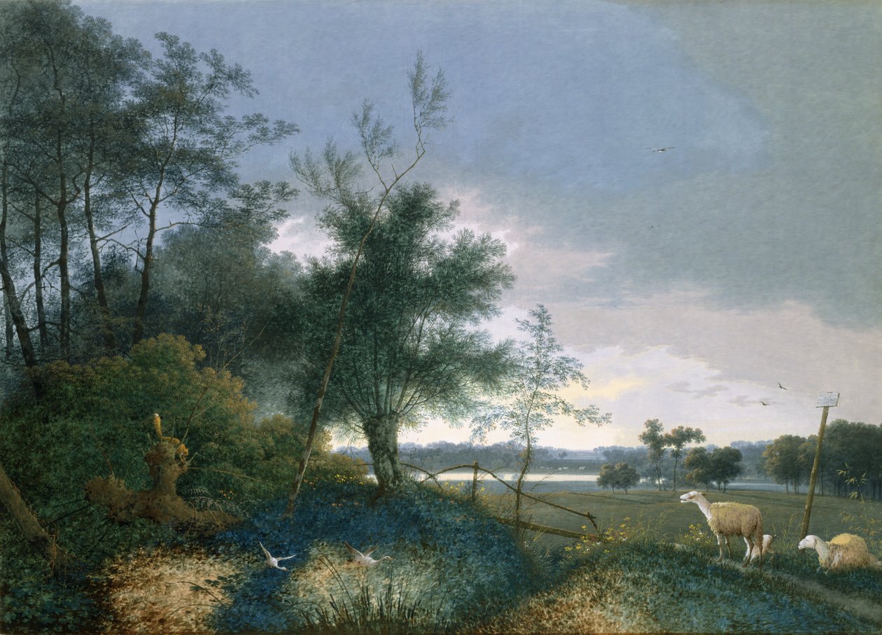 Landschap met een vos die ganzen achtervolgt door Joseph August Knip