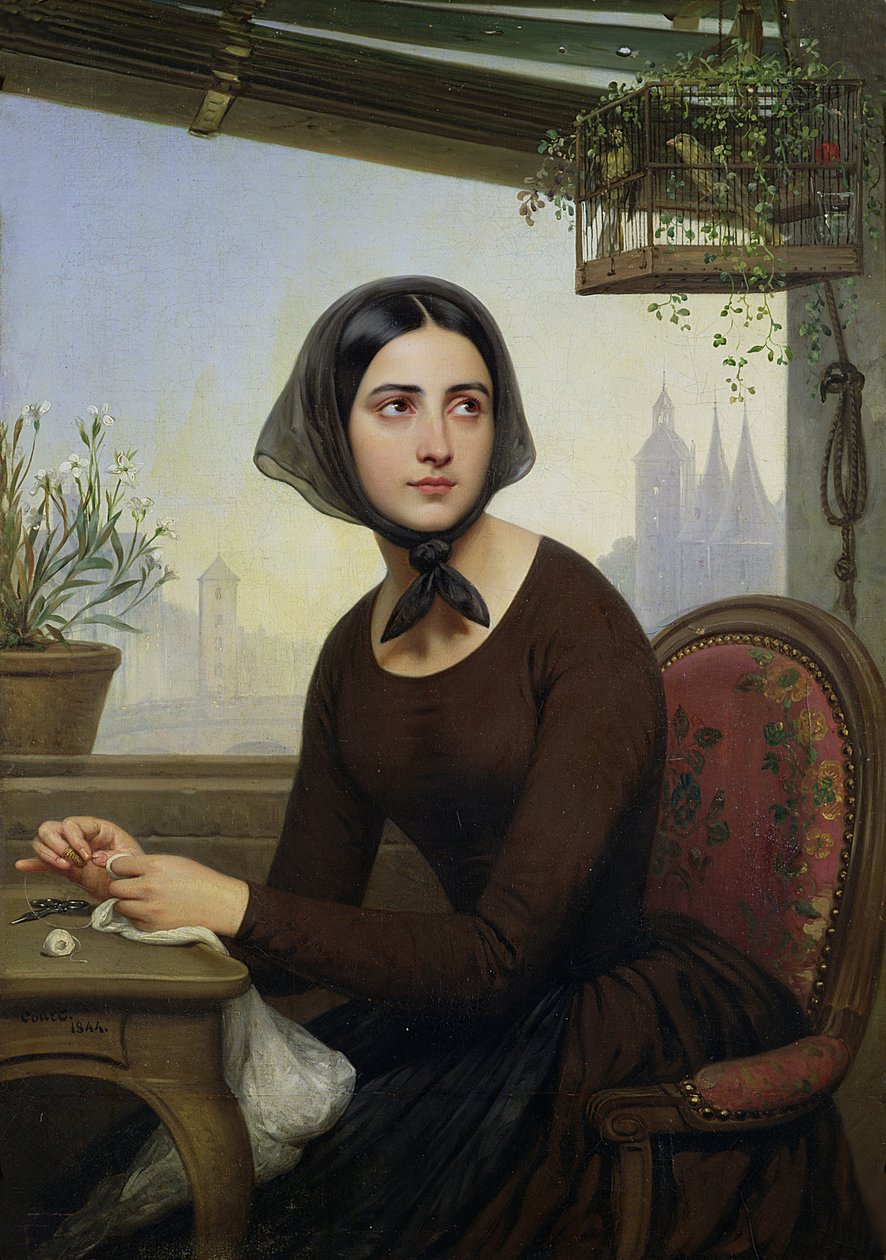 Rigolette Probeert Zichzelf Af te Leiden tijdens de Afwezigheid van Germain, 1844 door Joseph Desire Court