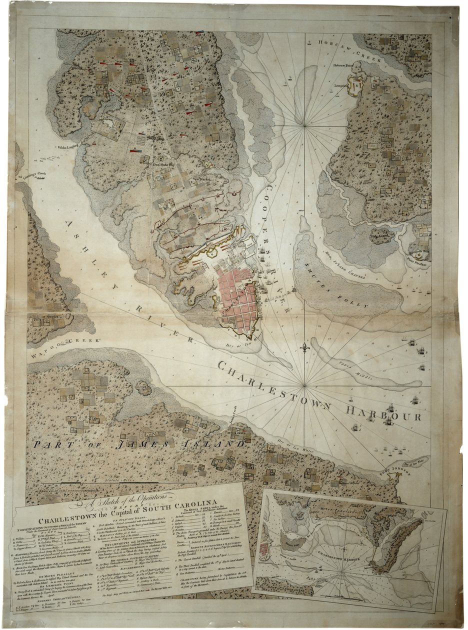 Een schets van de operaties voor Charlestown, de hoofdstad van South Carolina, ca. 1780 door Joseph Frederick Wallet DesBarres