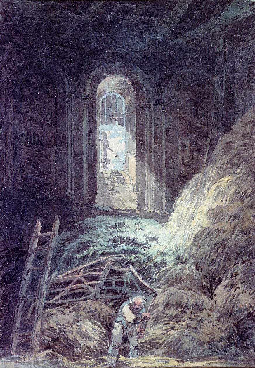 Een schuur, interieur van de verwoeste refter van St. Martin