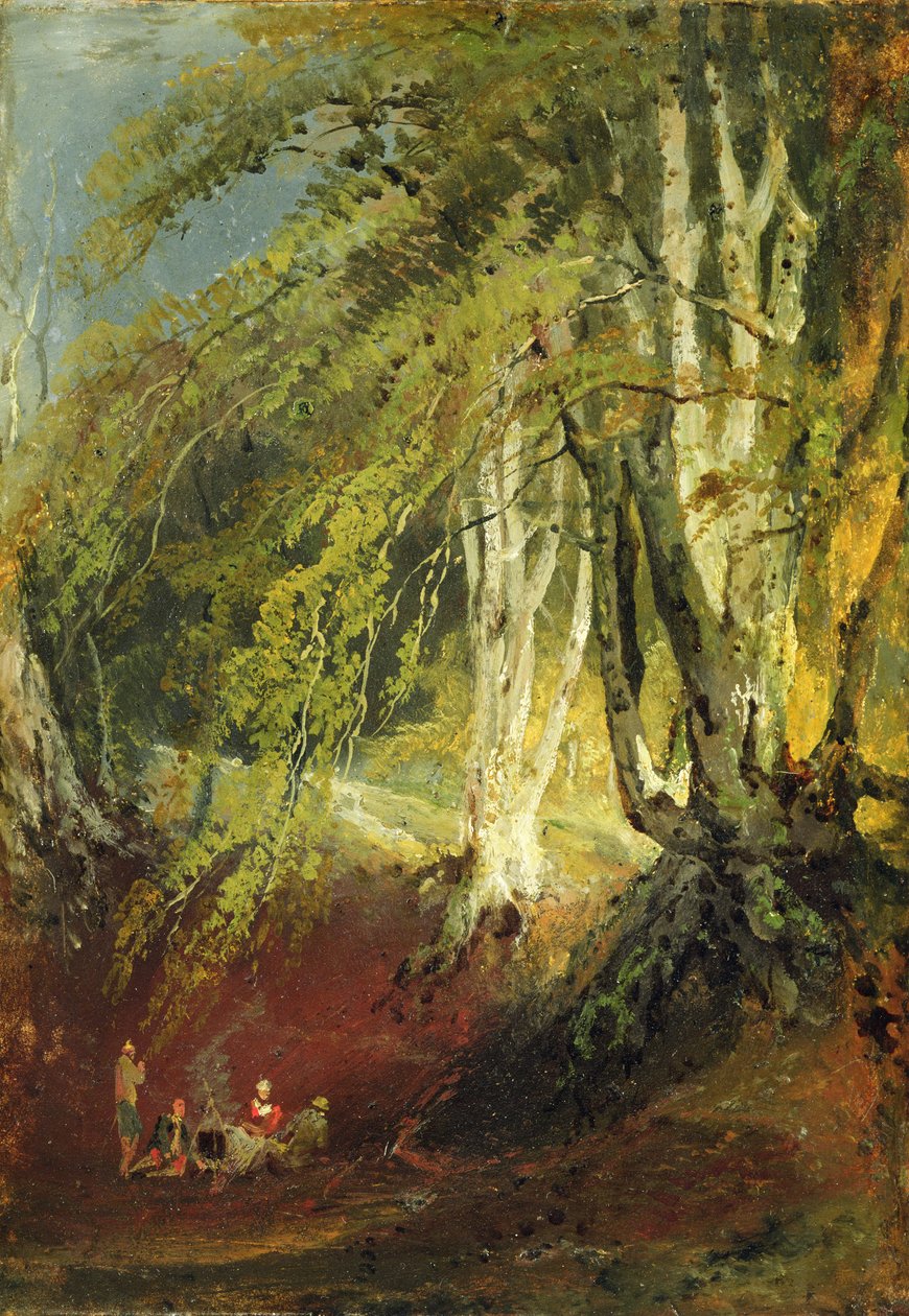Een Beukenbos met Zigeuners Rond een Kampvuur, ca.1799-1801 door Joseph Mallord William Turner