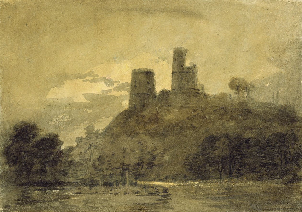 Een kasteel bij een rivier, maanlicht door Joseph Mallord William Turner
