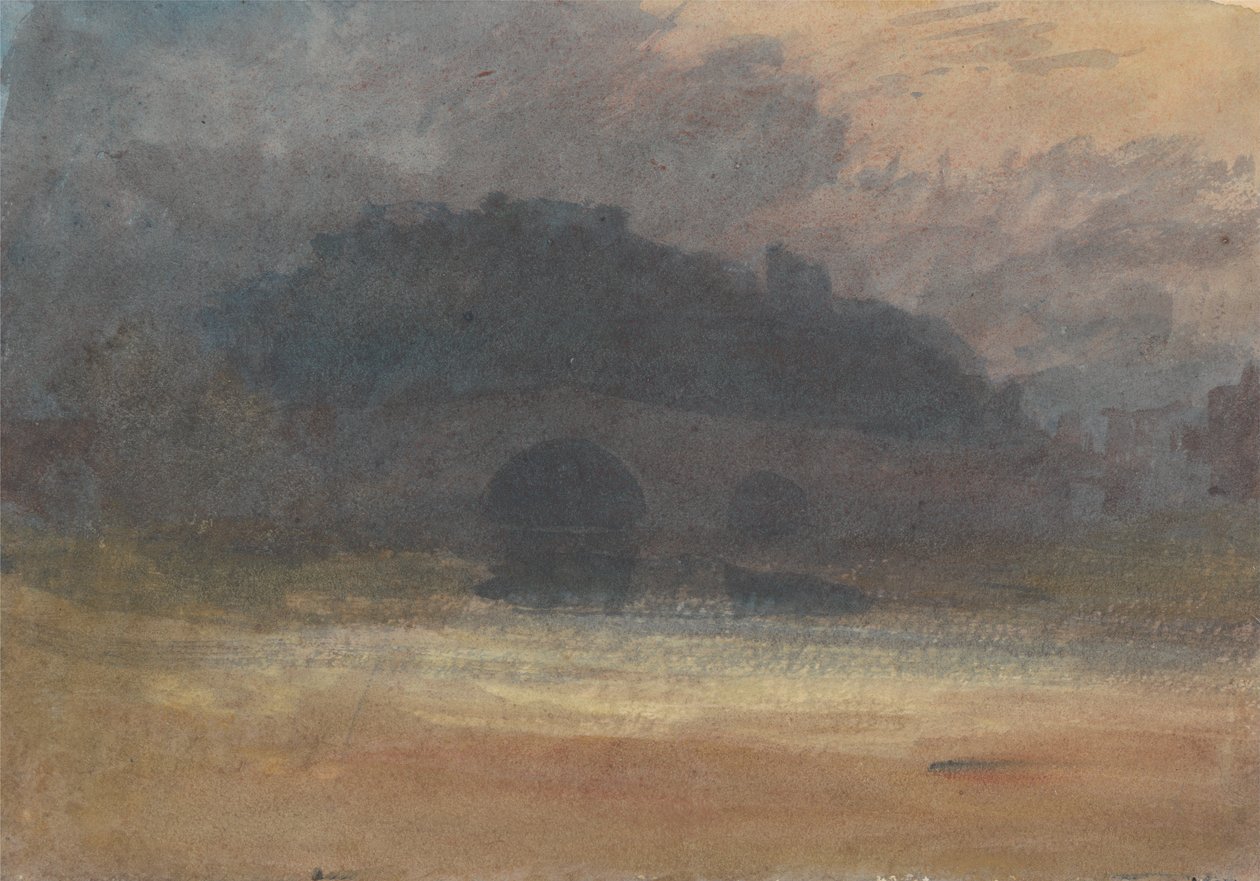 Avondlandschap met kasteel en brug in Yorkshire door Joseph Mallord William Turner
