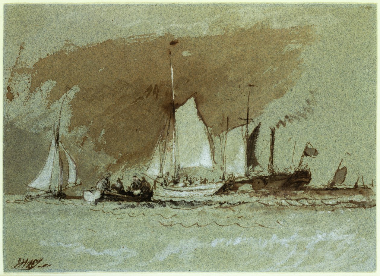 Vissersboten op Zee, aan boord van een Stoomboot bij het Isle of Wight door Joseph Mallord William Turner